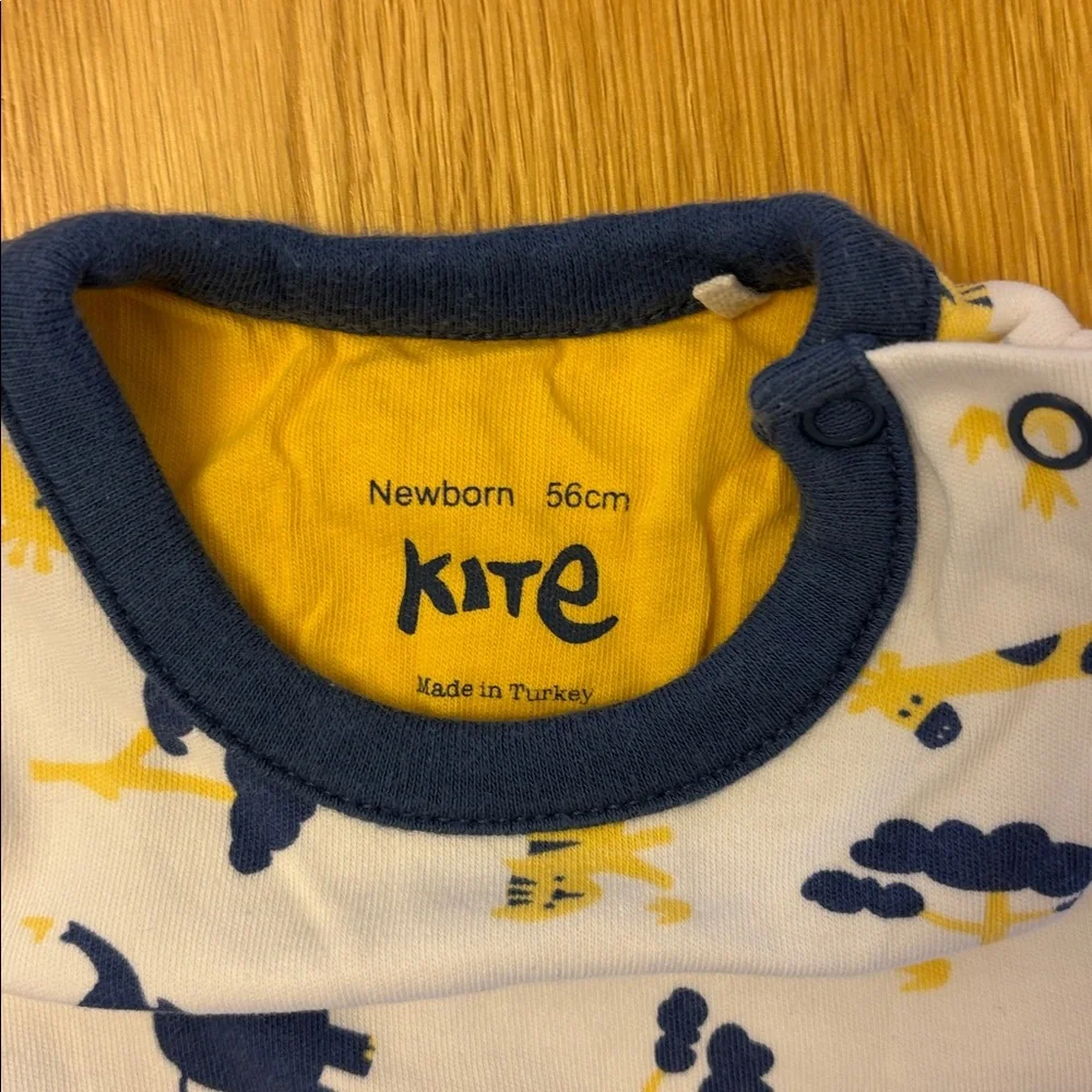 Kite Yellow and Blue Animal Print Newborn One Piece - never used!